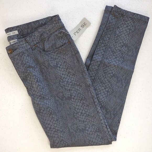 Per Se Jeans 8 Gray Animal Print Stretch Skinny Leg NEW With Tags - Picture 1 of 4